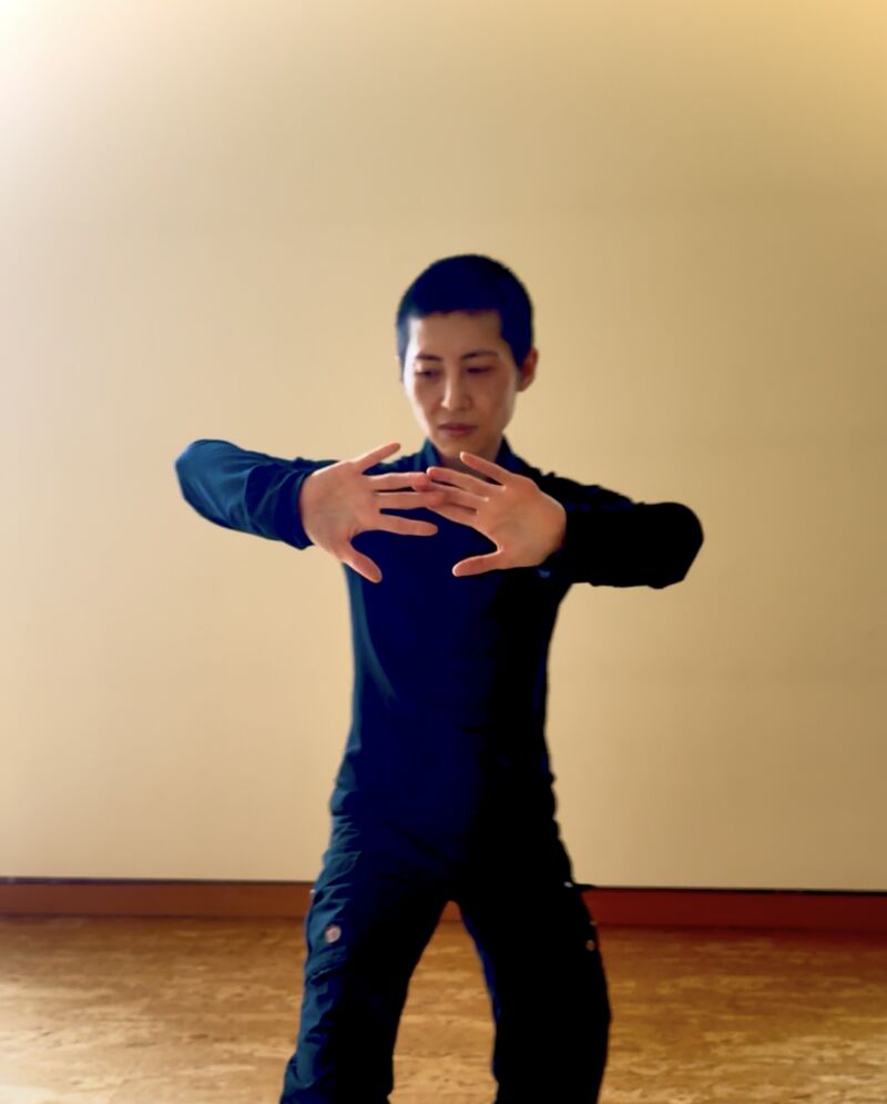 Dr. Scarlett Kettunen in a Qigong stance